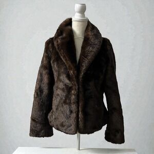 Relativity Collared Brown Faux Fur Mink Jacket Coat Lined Size M